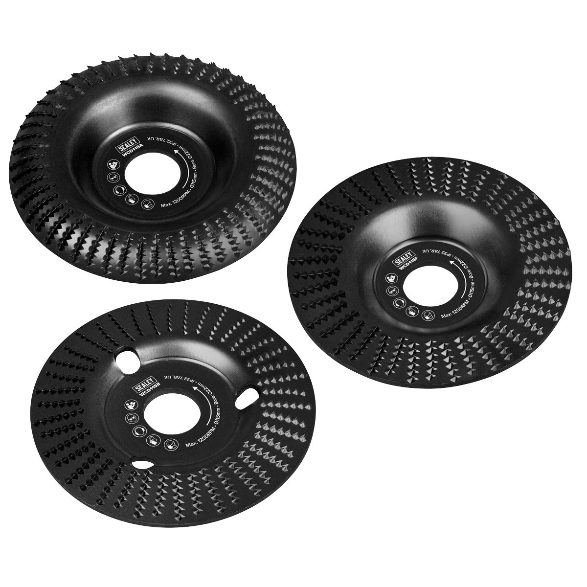 Sealey 115mm Wood Carving Disc 22mm Bore - Pack of 3 WCD1153