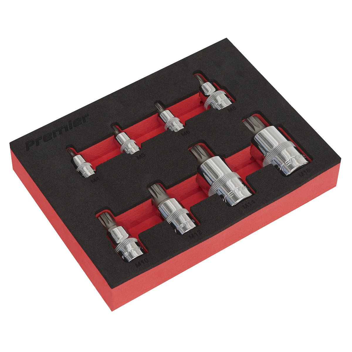 Premier Spline Socket Bit Set1/4", 3/8" & 1/2"Sq Drive 8pc AK6241