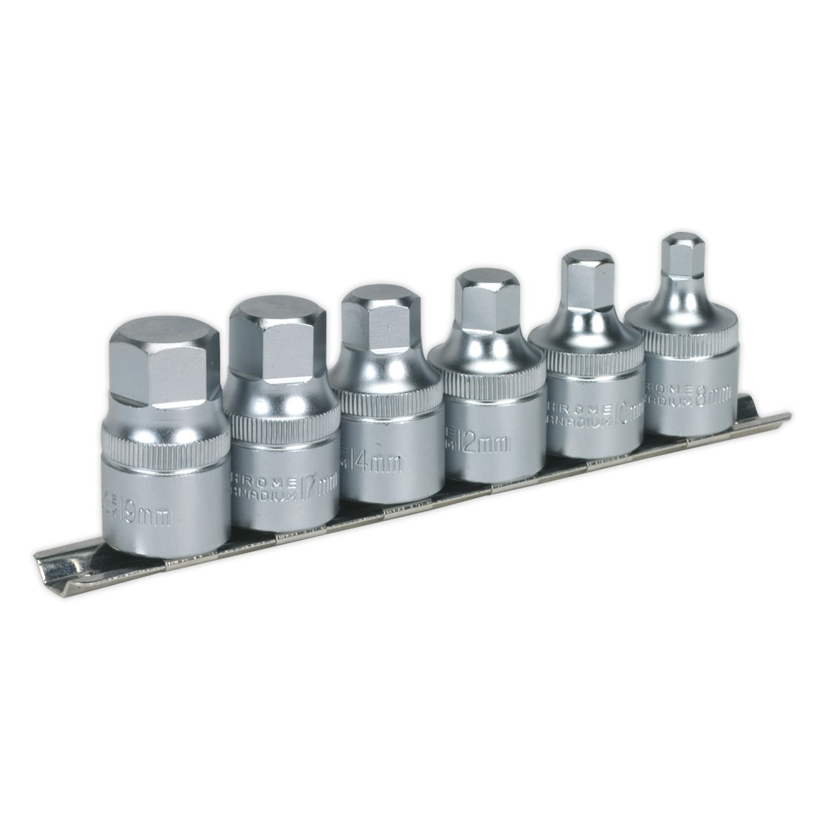 Premier Stubby Hex Socket Bit Set with Rail 1/2"Sq Drive 6pc AK6561