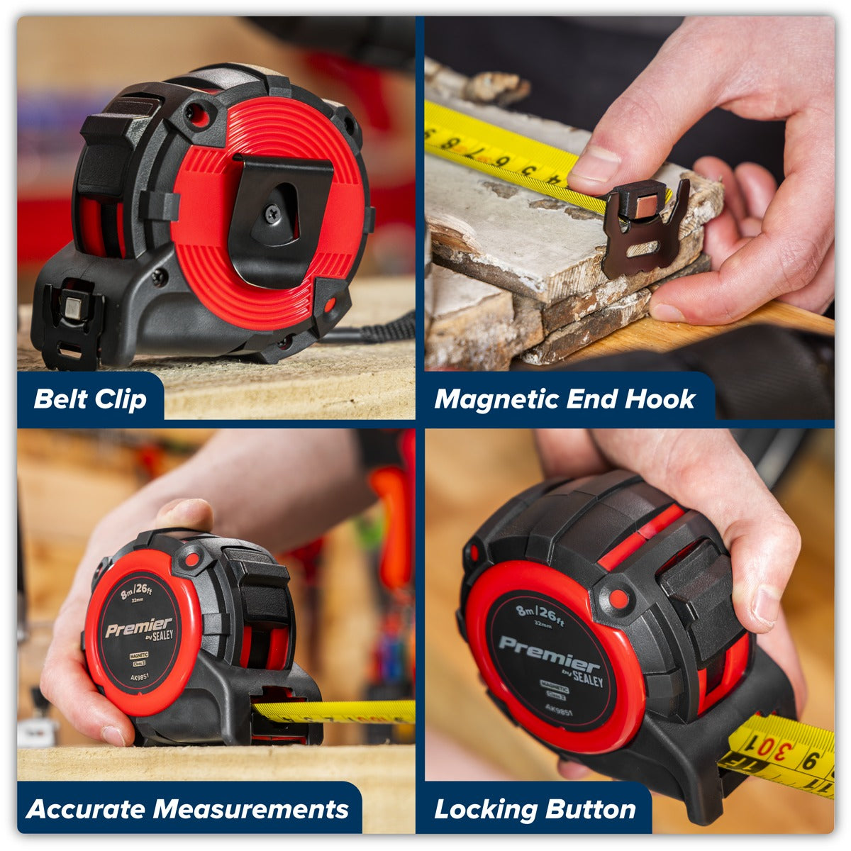 Premier Metric/Imperial Tape Measure Extra-Wide Blade 8m(26ft) x 32mm AK9851