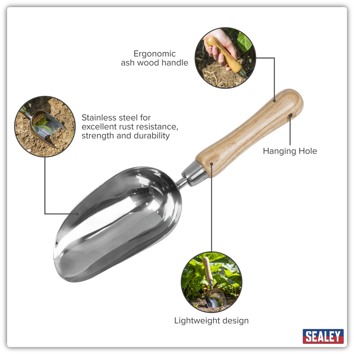 Premier Garden Scoop with Ash Handle & Stainless Steel Head GTWH006