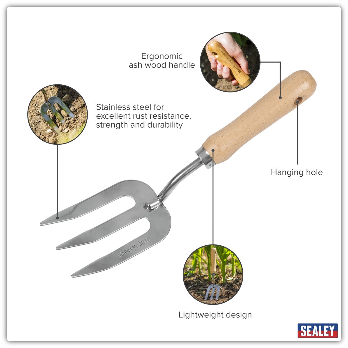 Premier Garden Hand Fork with Ash Handle & Stainless Steel Tines GTWH007