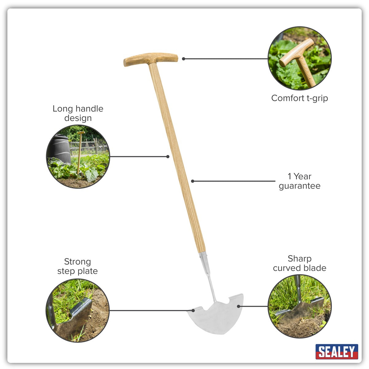 Premier Lawn Edger with Long Ash Handle & Stainless Steel Blade GTWH014