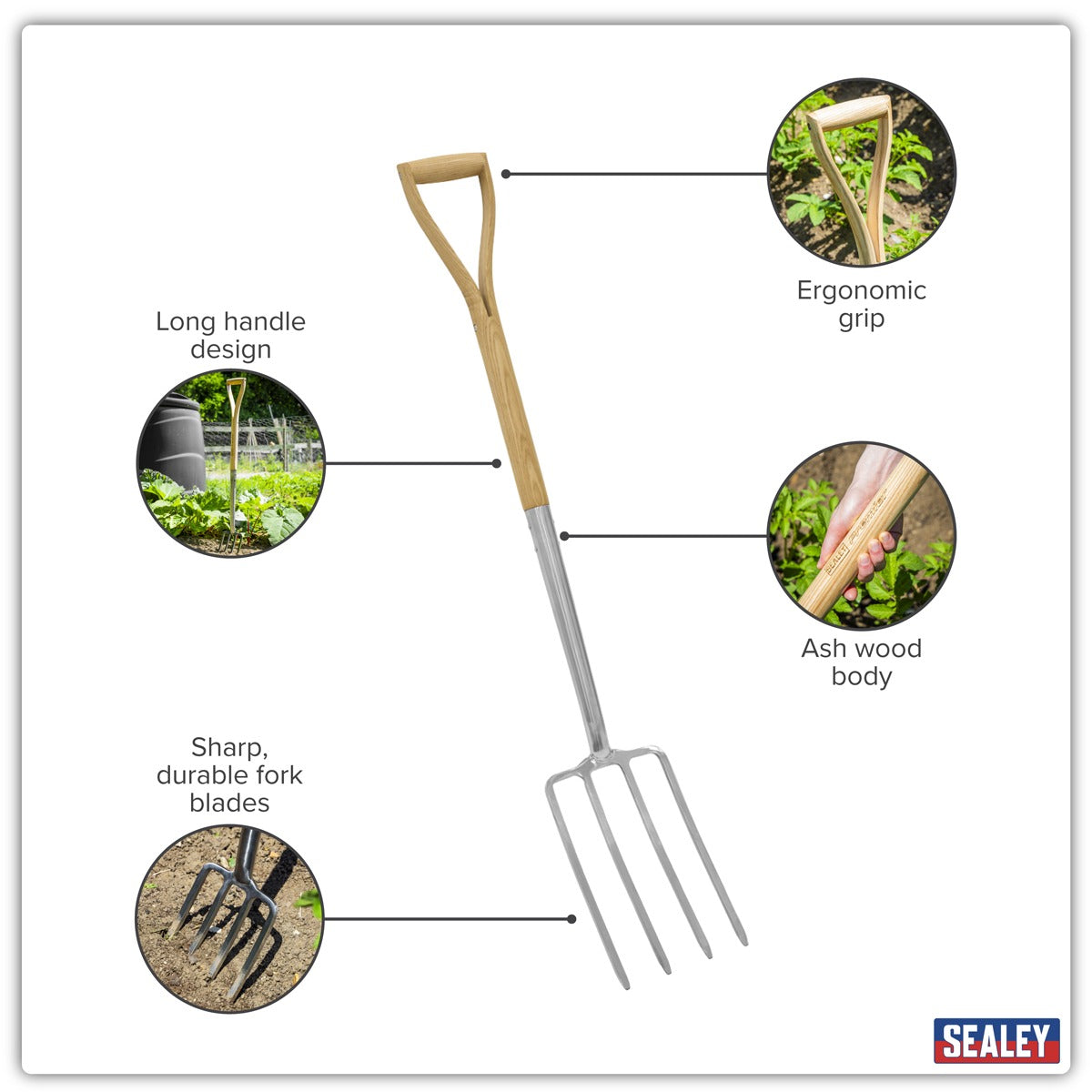 Premier Digging Fork with Ash Handle & Stainless Steel Tines GTWH016
