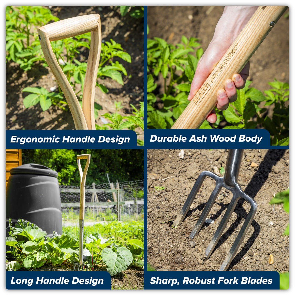 Premier Digging Fork with Ash Handle & Stainless Steel Tines GTWH016