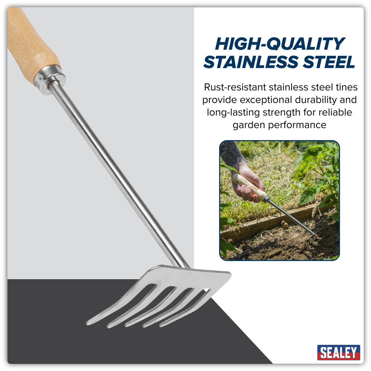 Premier Garden Hand Rake with Short Ash Handle & Stainless Steel Tines GTWH020