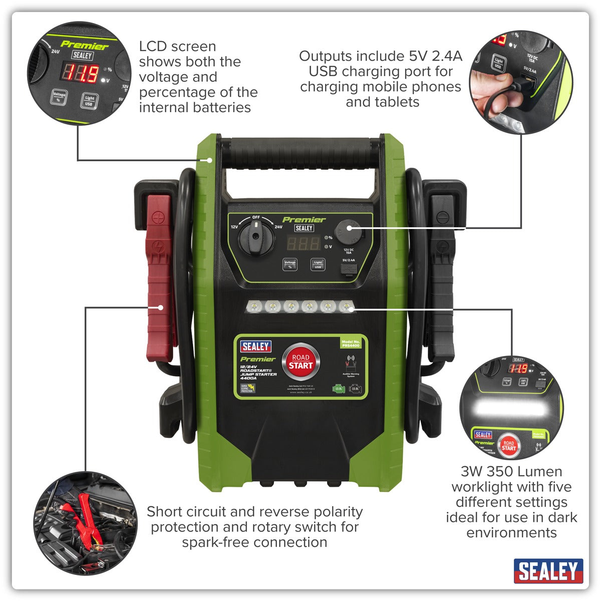 Premier 12/24V RoadStart Jump Starter 4400A Peak Amps PRS4400