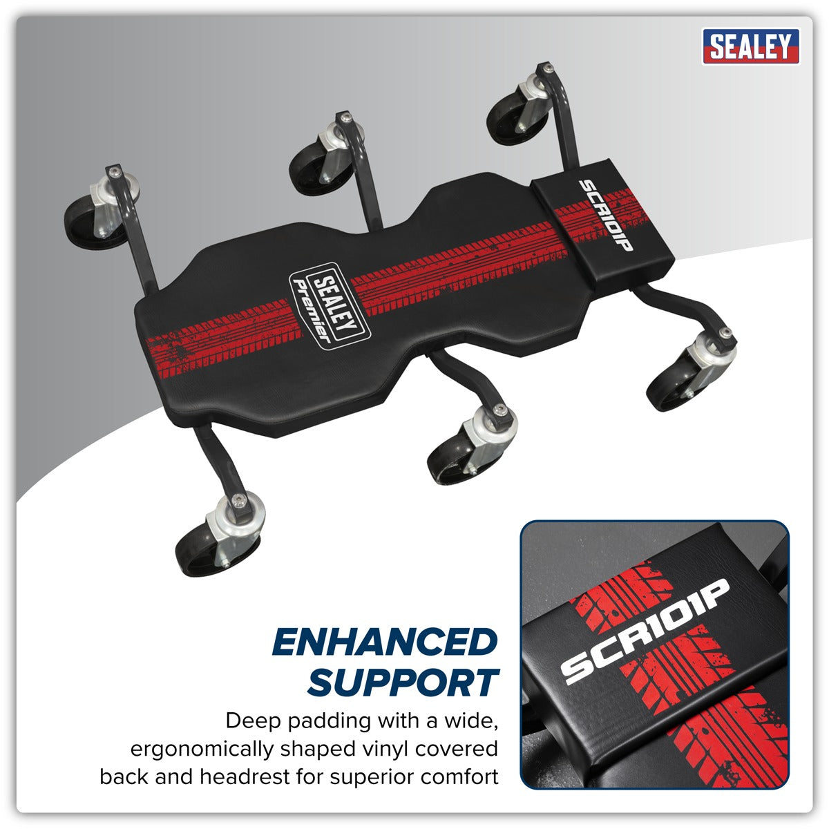 Premier Steel Creeper with 6 Rough Ground 5" Wheels & Headrest SCR101P