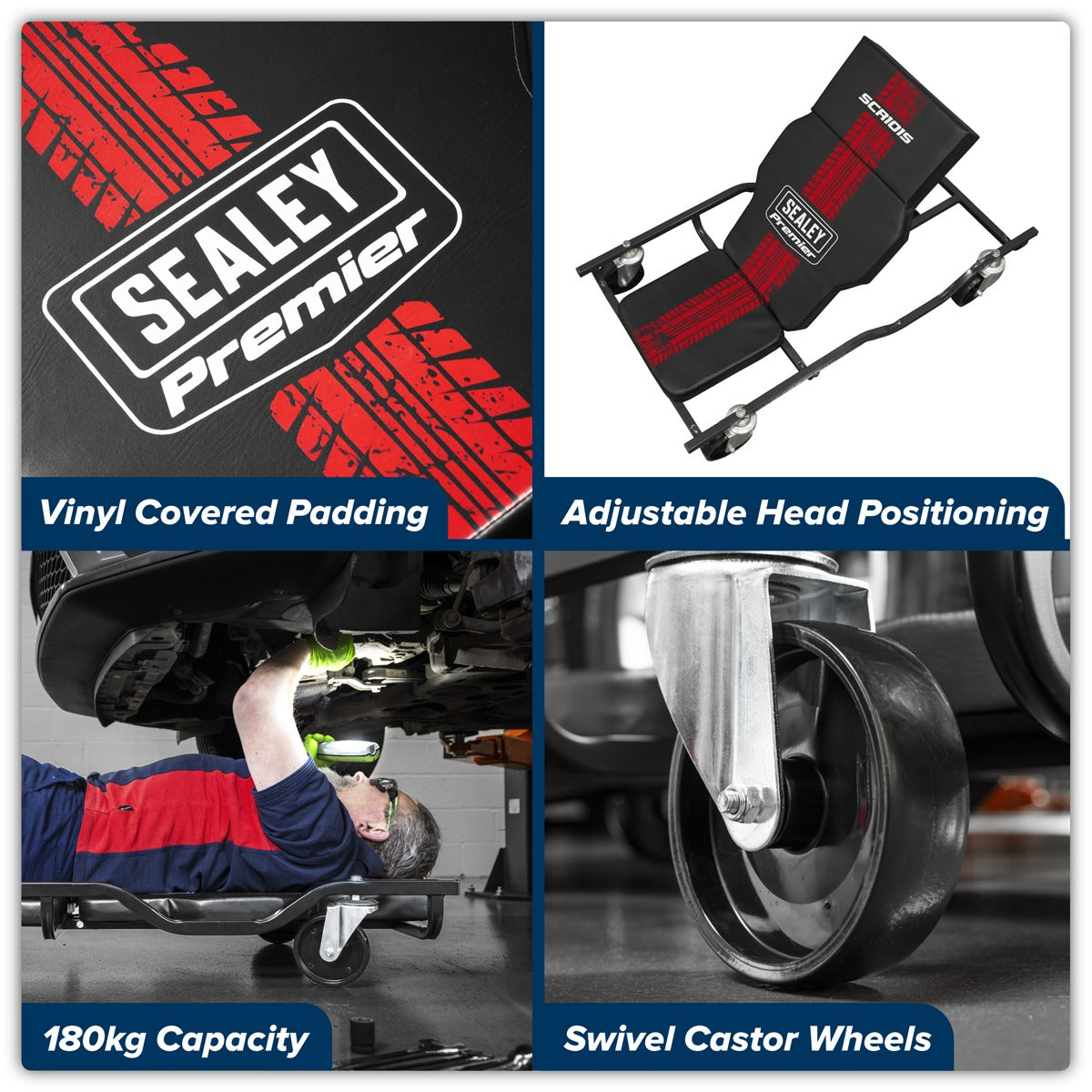Premier Steel Creeper with 4 Rough Ground 5" Wheels & Adjustable Back/Headrest SCR101S