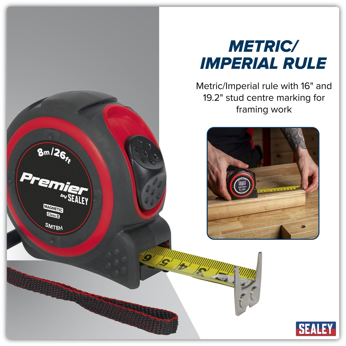 Premier Heavy-Duty Tape Measure 8m(26ft) SMT8H