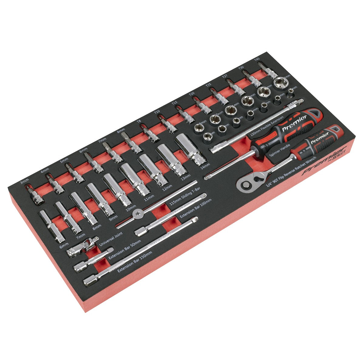 Premier Socket Set with Tool Tray 1/4"Sq Drive 44pc TBT40