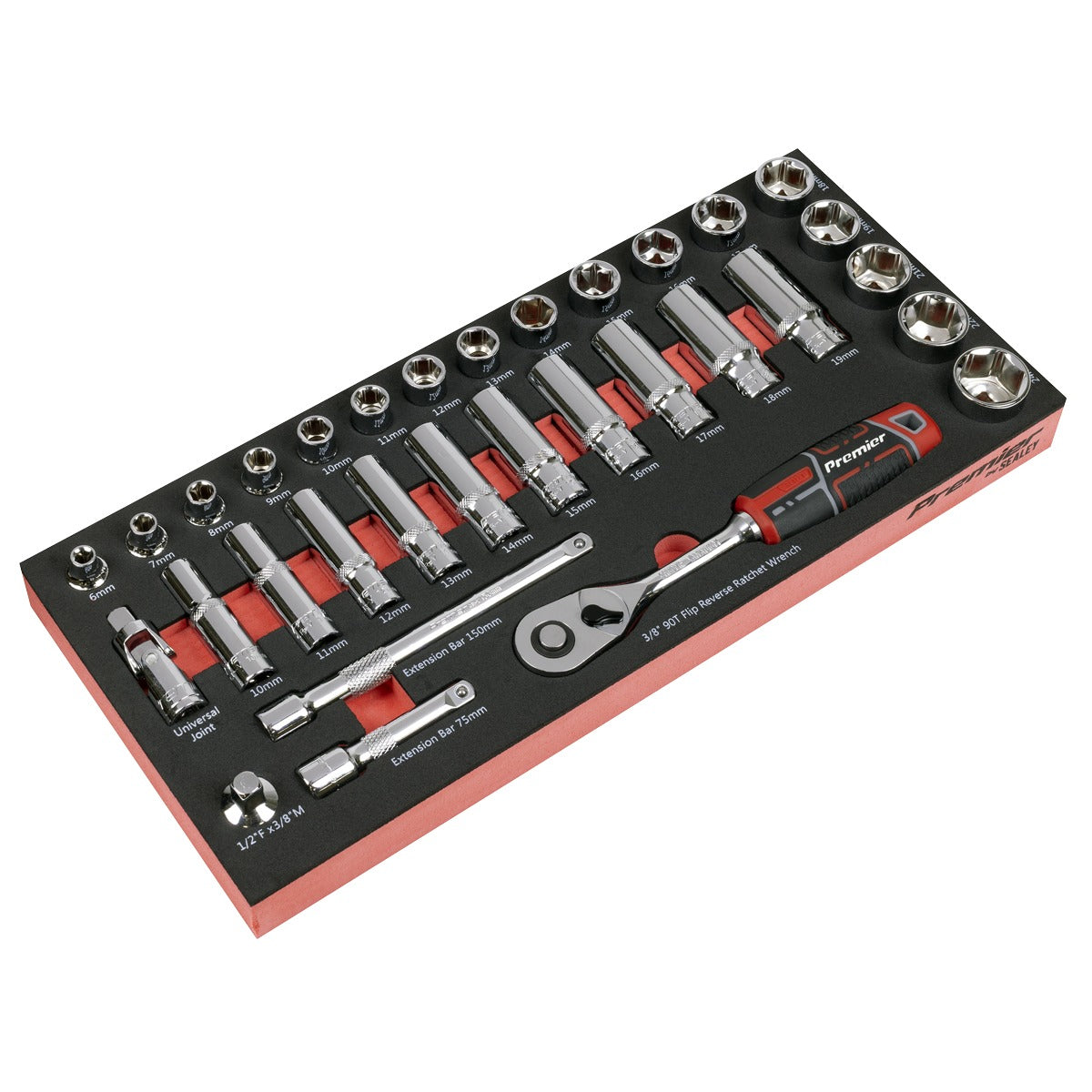 Premier Socket Set with Tool Tray 3/8"Sq Drive 32pc TBT41