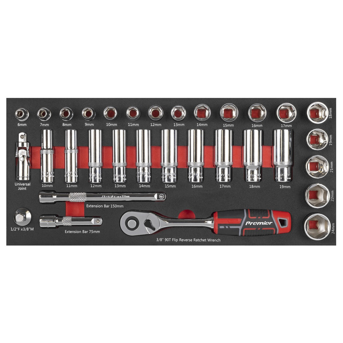 Premier Socket Set with Tool Tray 3/8"Sq Drive 32pc TBT41