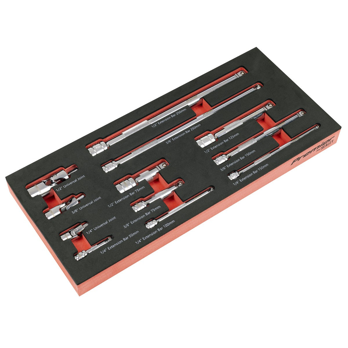 Premier Wobble Extension Bar Set with Tool Tray 1/4", 3/8" & 1/2"Sq Drive 12pc TBT44