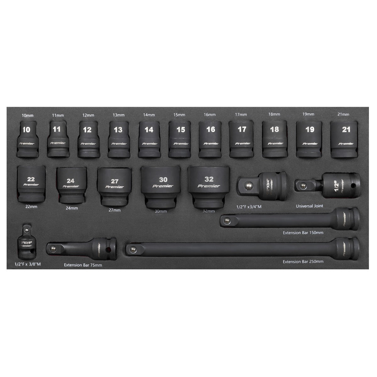 Premier Impact Socket Set with Tool Tray 1/2"Sq Drive 22pc TBT46
