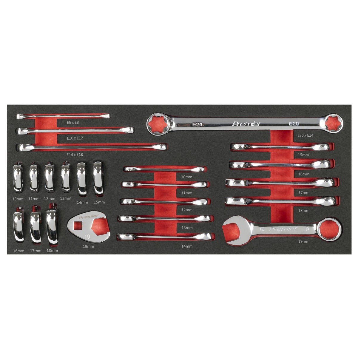 Premier Stubby Combination, TRX-Star & Crow's Foot Spanner Set with Tool Tray 24pc TBT50