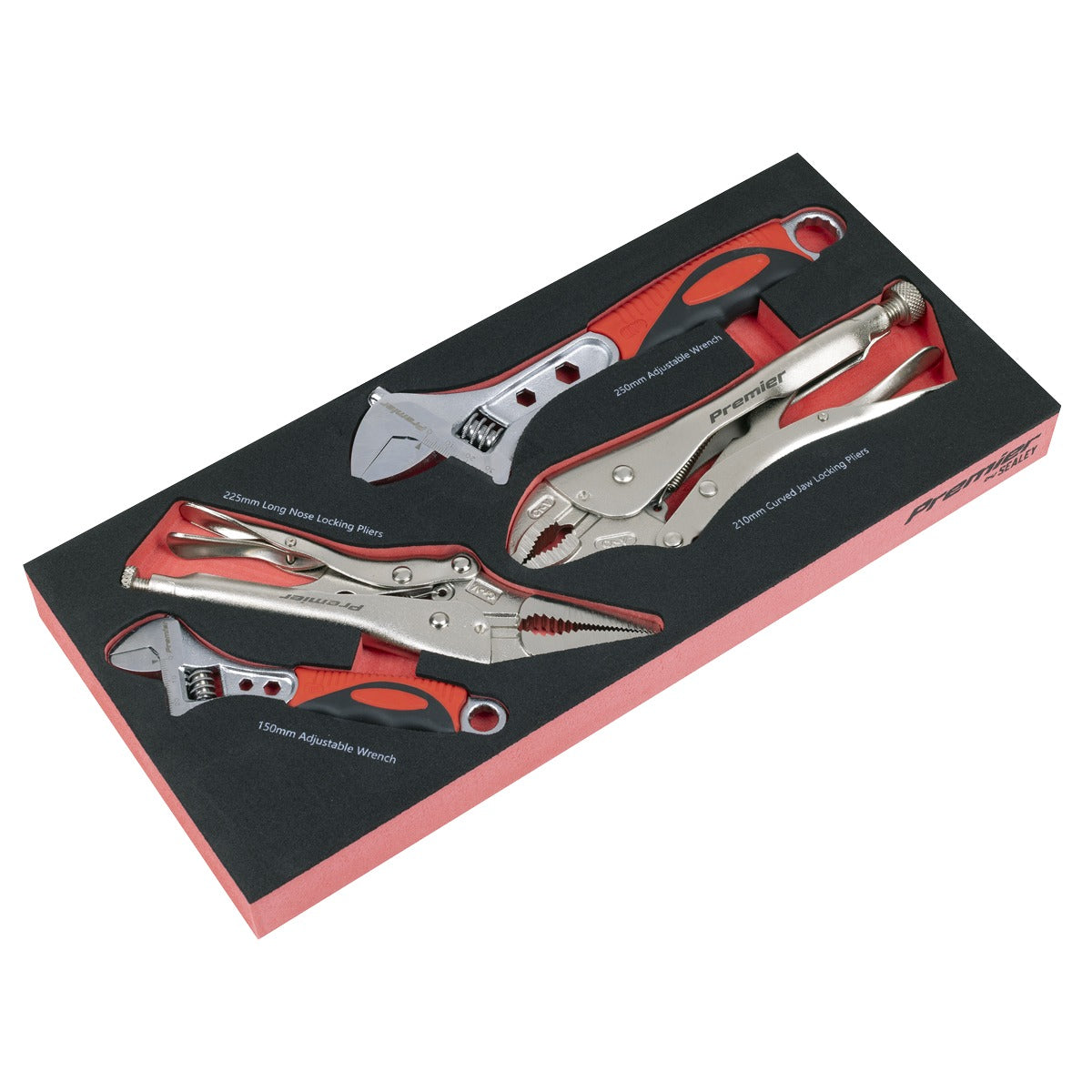 Premier Locking Pliers & Adjustable Wrench Set with Tool Tray 4pc TBT59