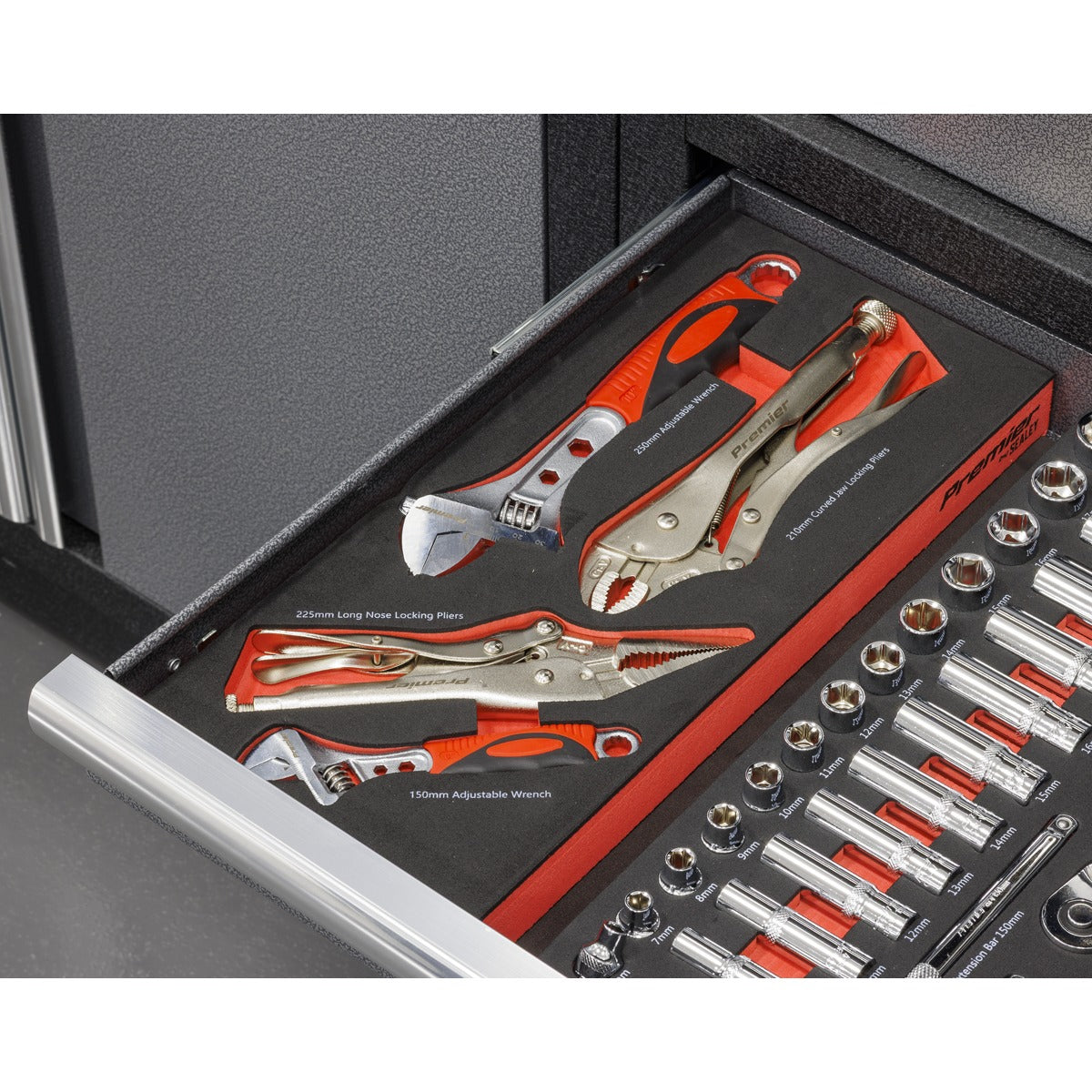 Premier Locking Pliers & Adjustable Wrench Set with Tool Tray 4pc TBT59