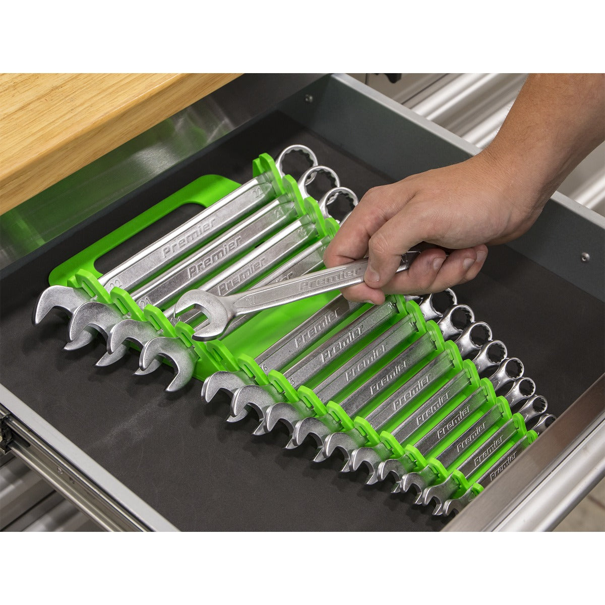 Premier Spanner Rack Capacity 15 Spanners - Hi-Vis Green WR08HV