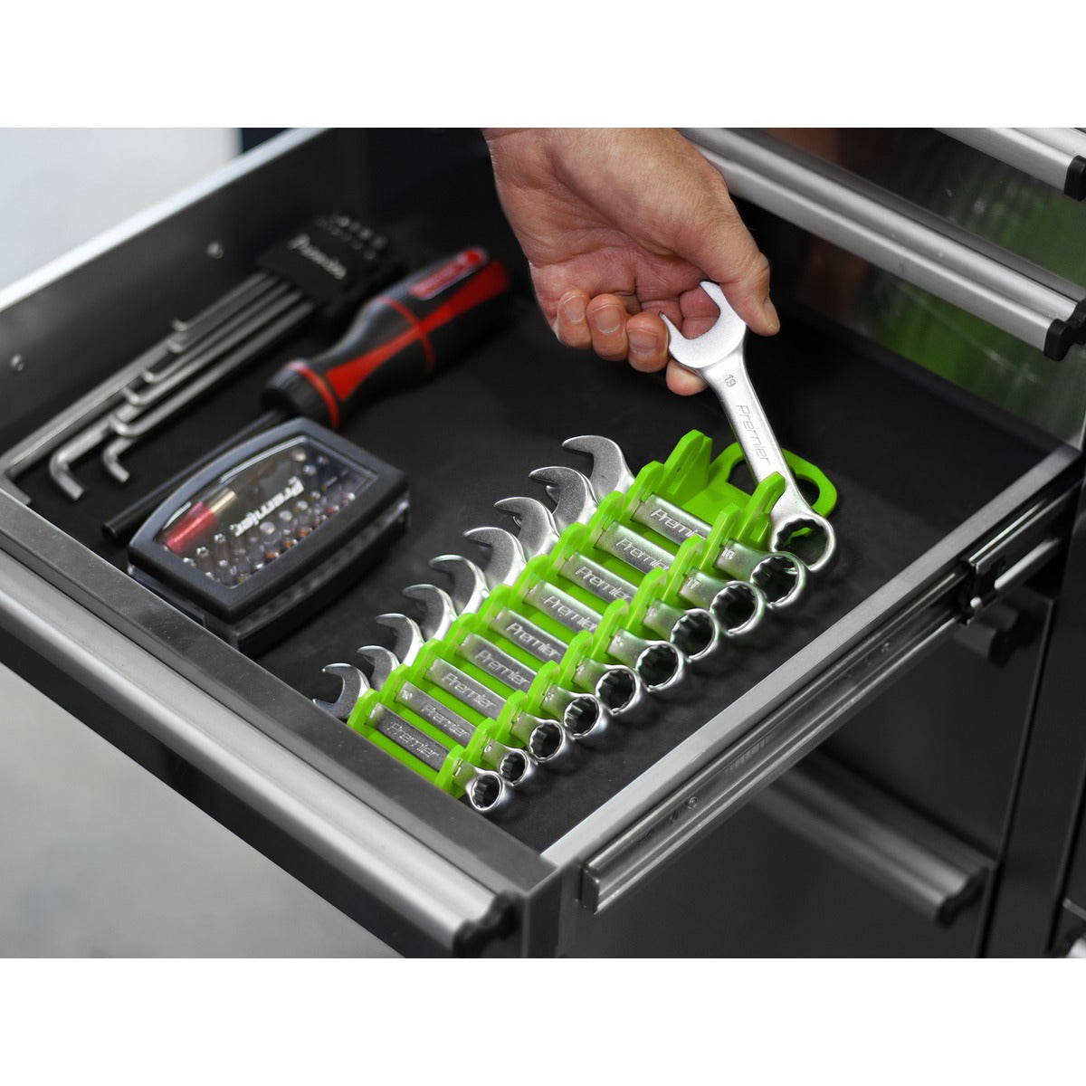 Premier Spanner Rack Capacity 10 Stubby Spanners - Hi-Vis Green WR10HV