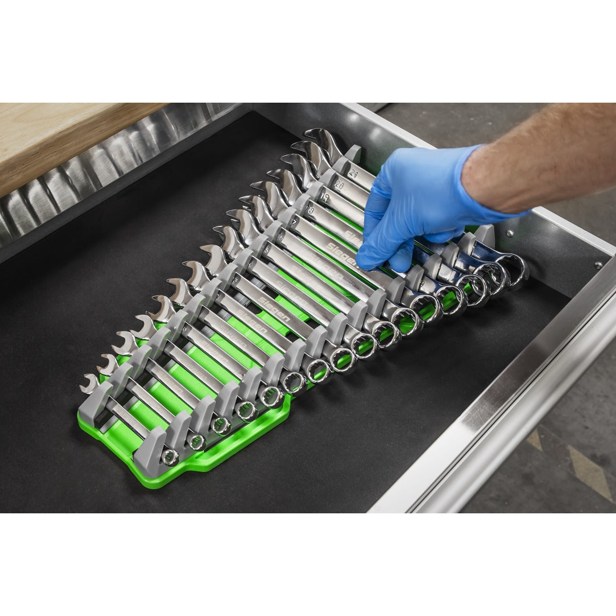 Premier Reversible Spanner Rack 16pc - Hi-Vis Green WR11HV