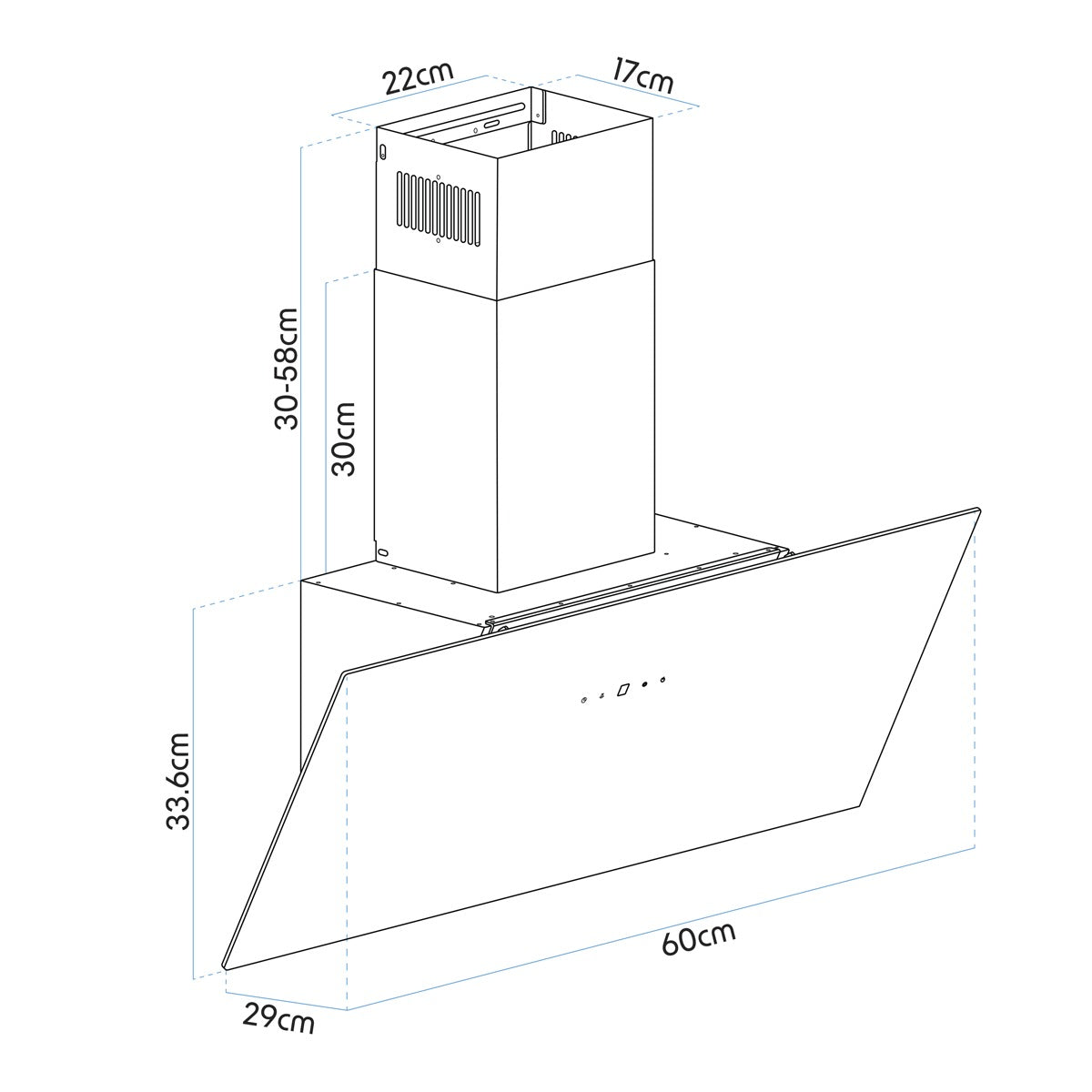 Baridi Angled Chimney Cooker Hood with Touch Controls & Carbon Filters 60cm - Black Glass DH105