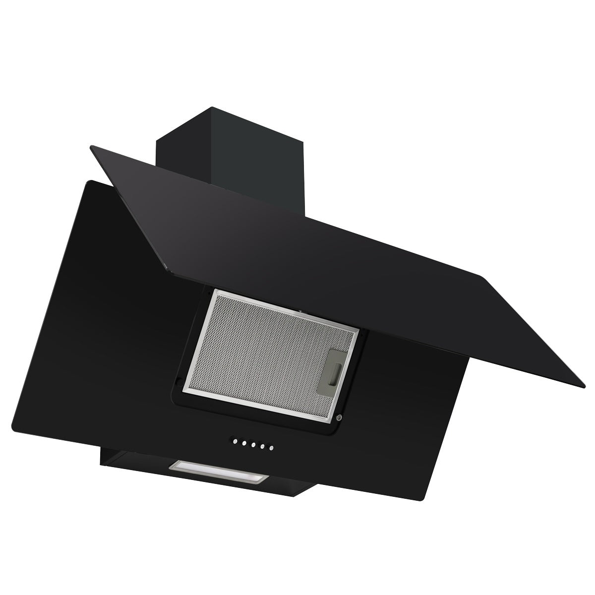 Baridi Angled Chimney Cooker Hood with Carbon Filters & LED Lamp 90cm, Energy Class A - Black Glass DH106