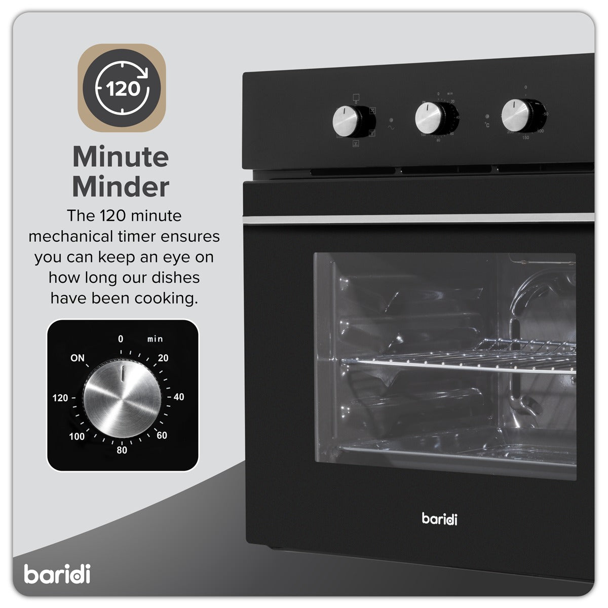 Baridi Built-In 5-Function Fan Assisted Oven with Timer 60cm, 55L Capacity - Black DH110