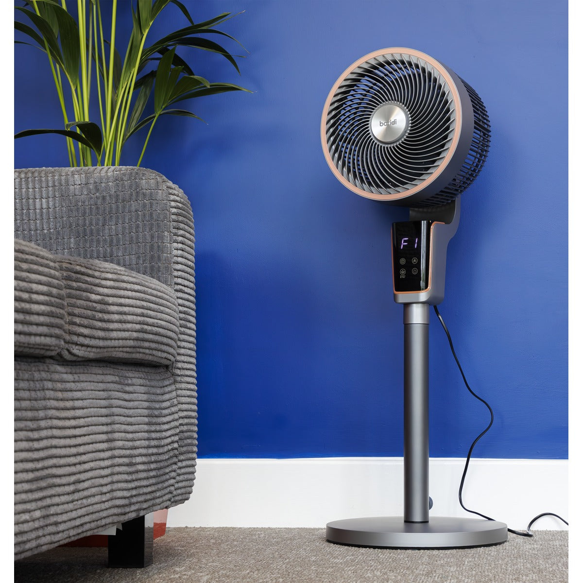 Baridi 12" Pedestal Fan with Remote Control & 12hr Timer 230V - Grey DH141