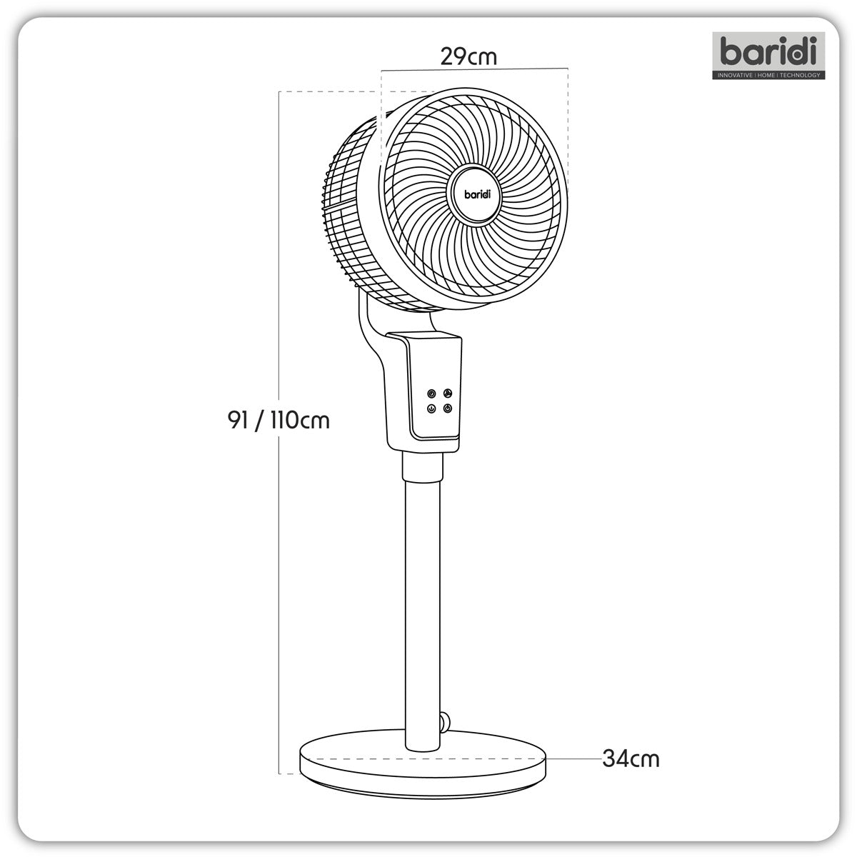 Baridi 12" Pedestal Fan with Remote Control & 12hr Timer 230V - Grey DH141