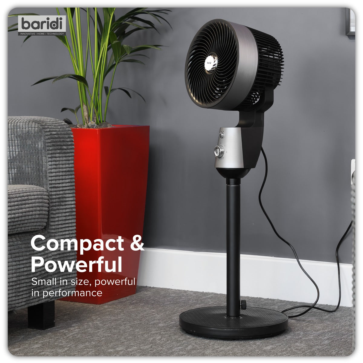 Baridi 10" Pedestal Fan with Manual Control 230V - Grey DH142