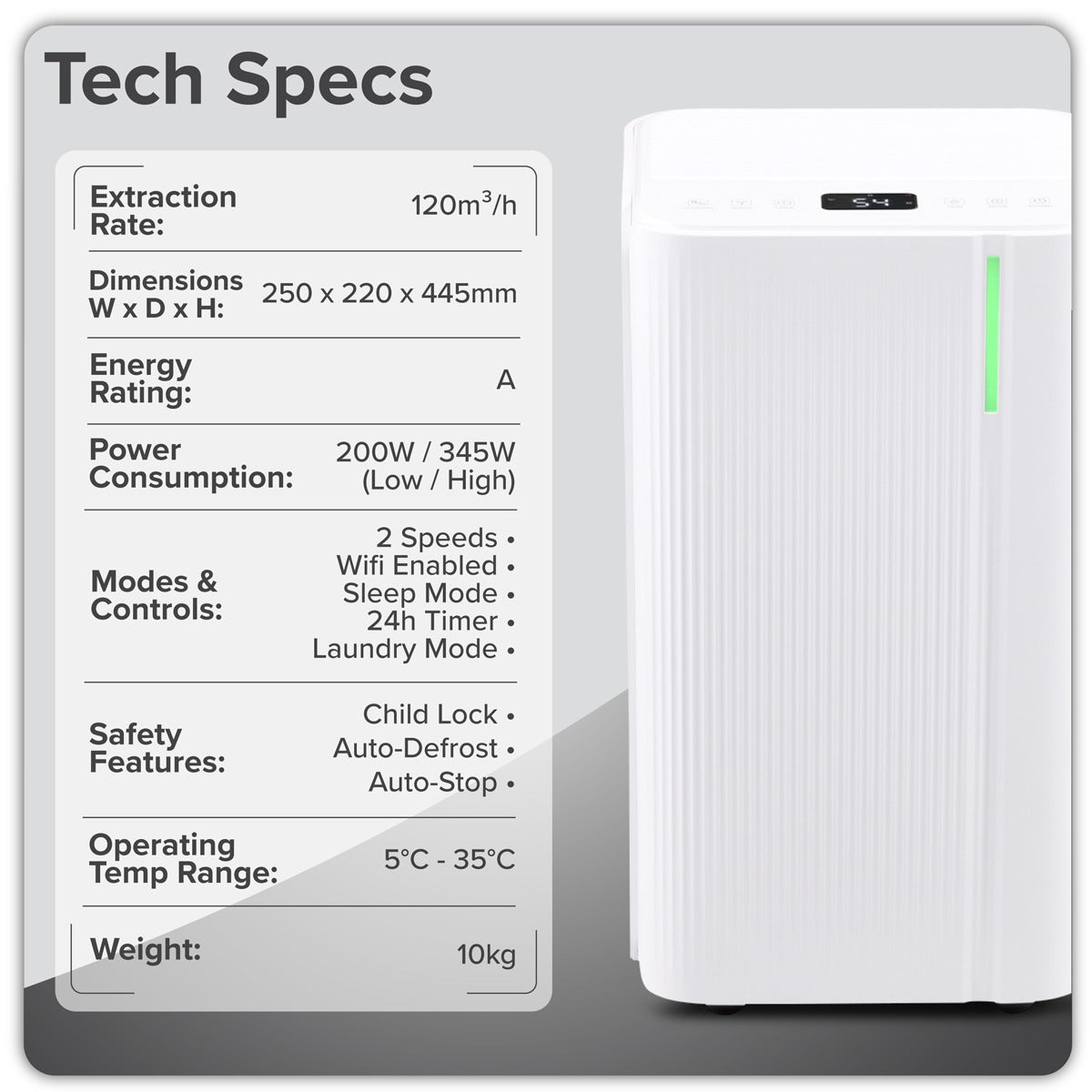 Baridi Dehumidifier with Digital Display & 24hr Timer 12L - White DH147