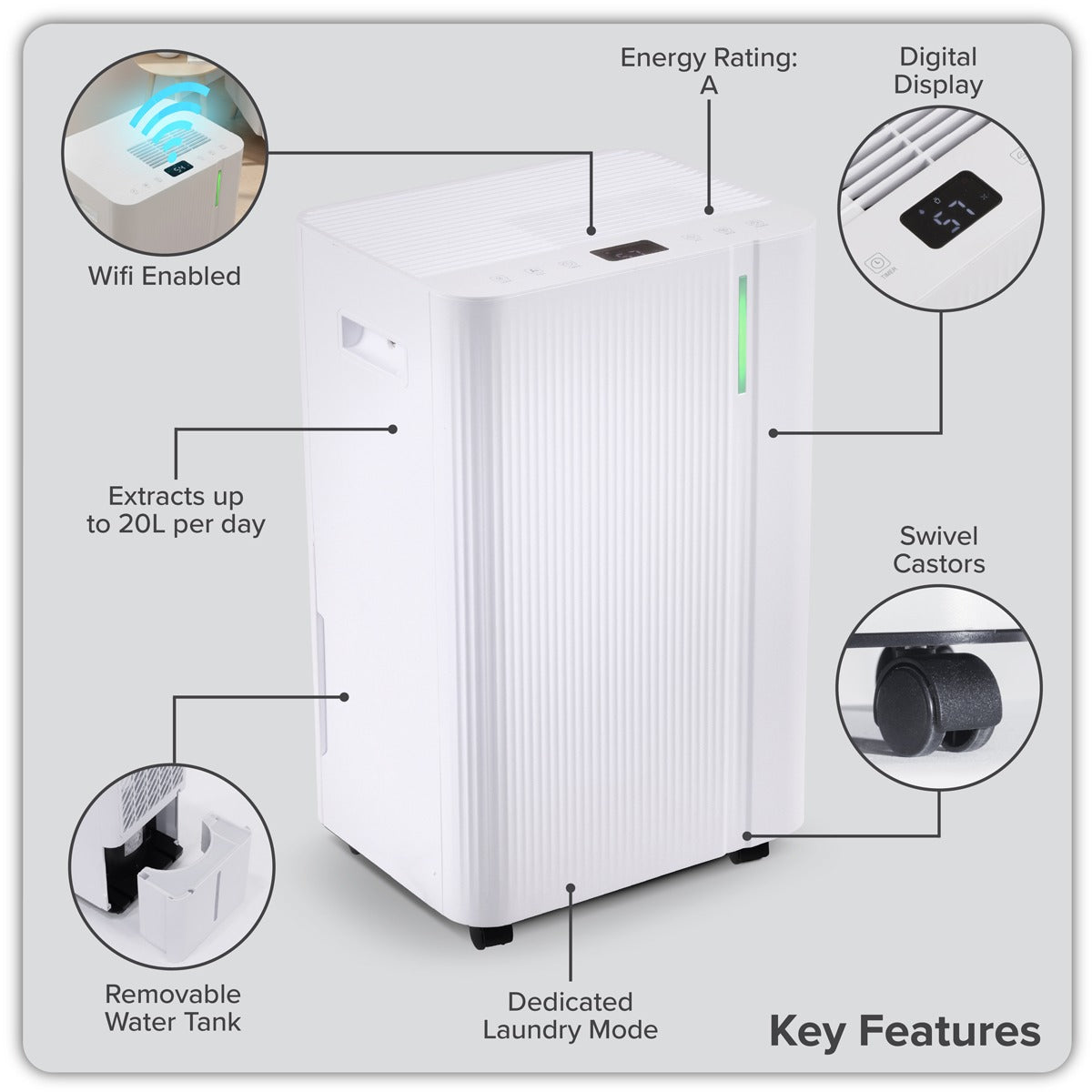 Baridi Dehumidifier with Digital Display & 24hr Timer 12L - White DH147