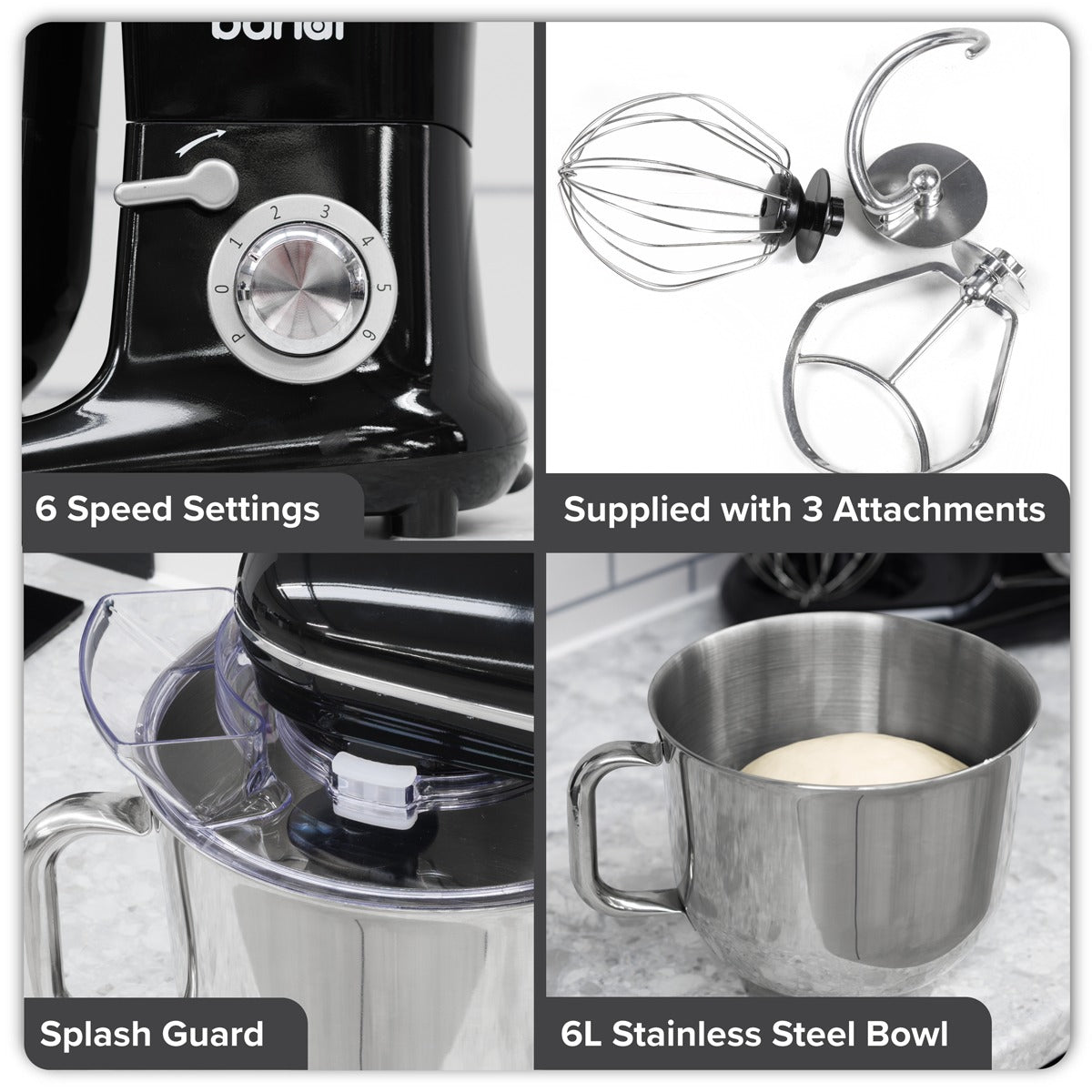 Baridi 1500W Stand Mixer with Accessories 6L - Black DH173