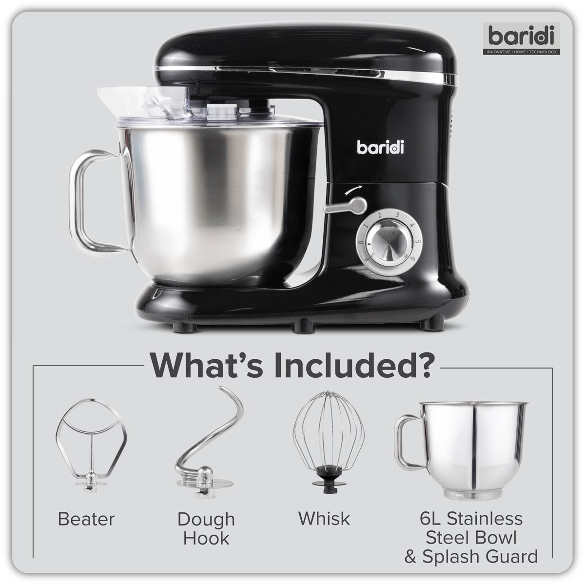 Baridi 1500W Stand Mixer with Accessories 6L - Black DH173
