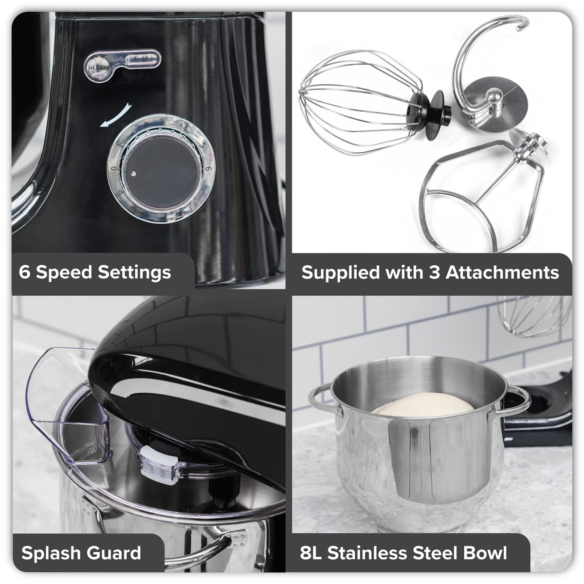 Baridi 1800W Stand Mixer with Accessories 8L - Black DH174