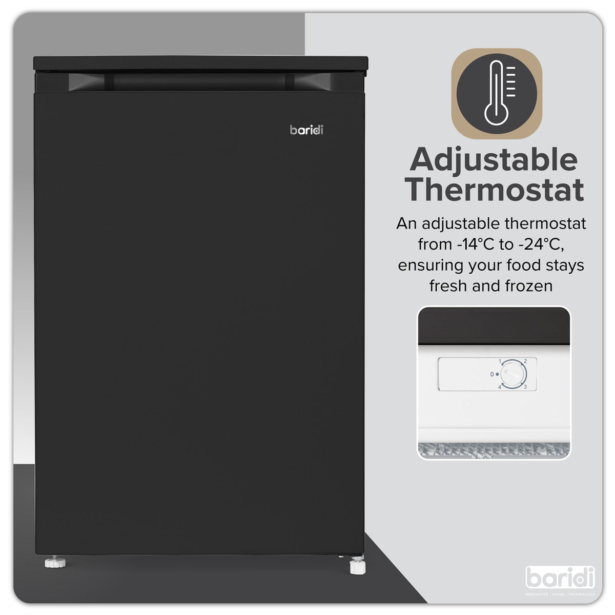 Baridi 55cm Undercounter Freezer with Adjustable Thermostat, 85L - Black DH251
