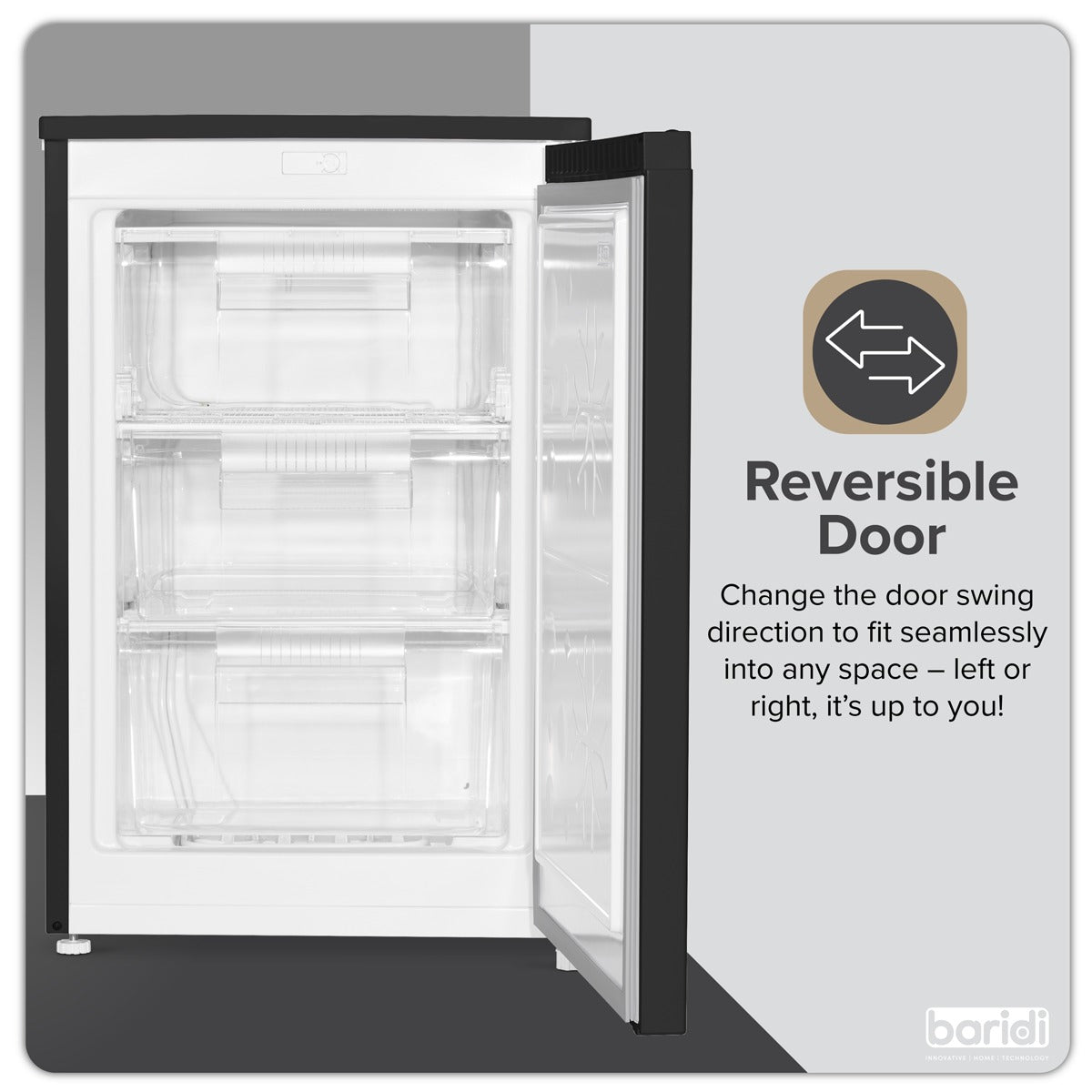 Baridi 55cm Undercounter Freezer with Adjustable Thermostat, 85L - Black DH251