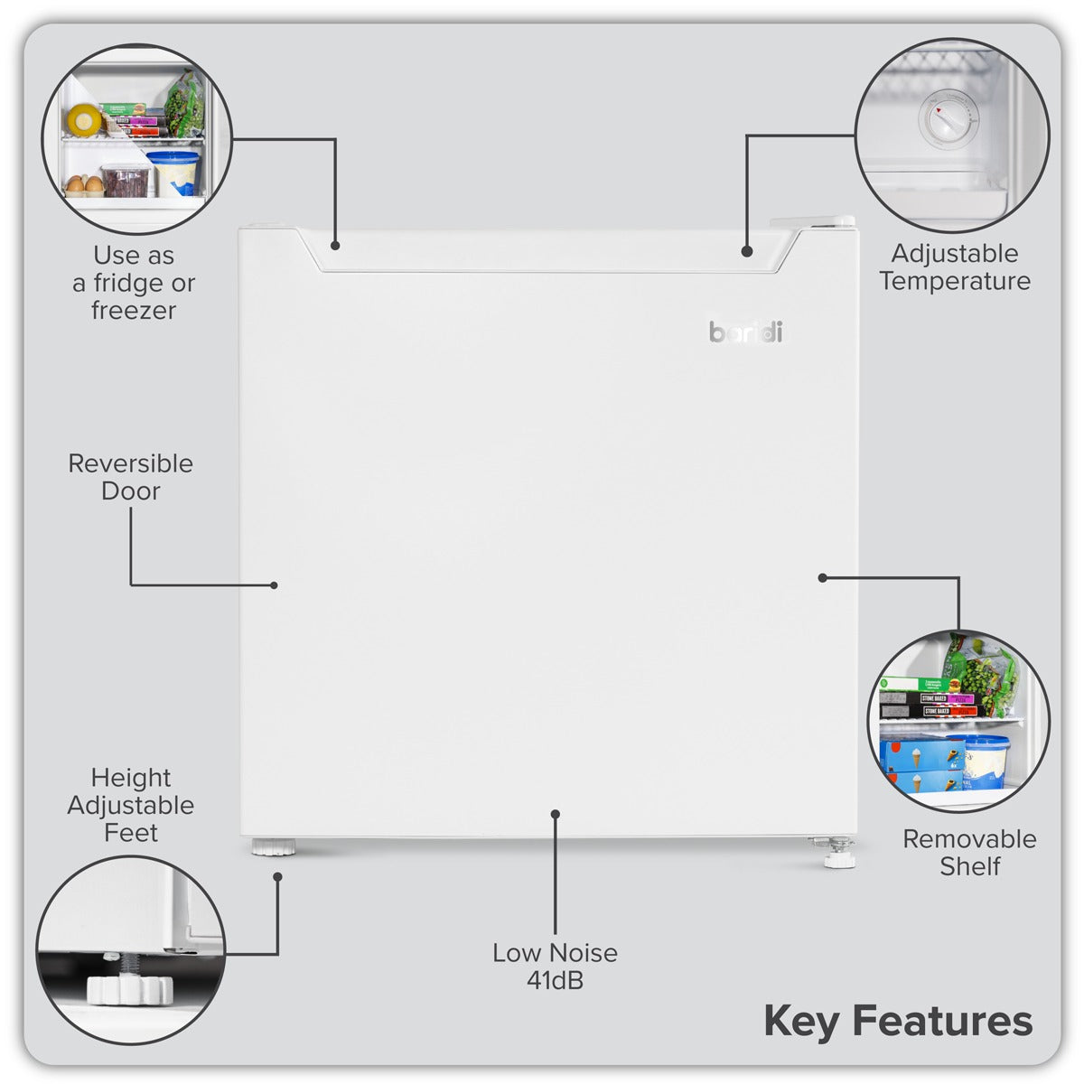 Baridi Mini Tabletop Fridge/Freezer, 31L Capacity - White DH254