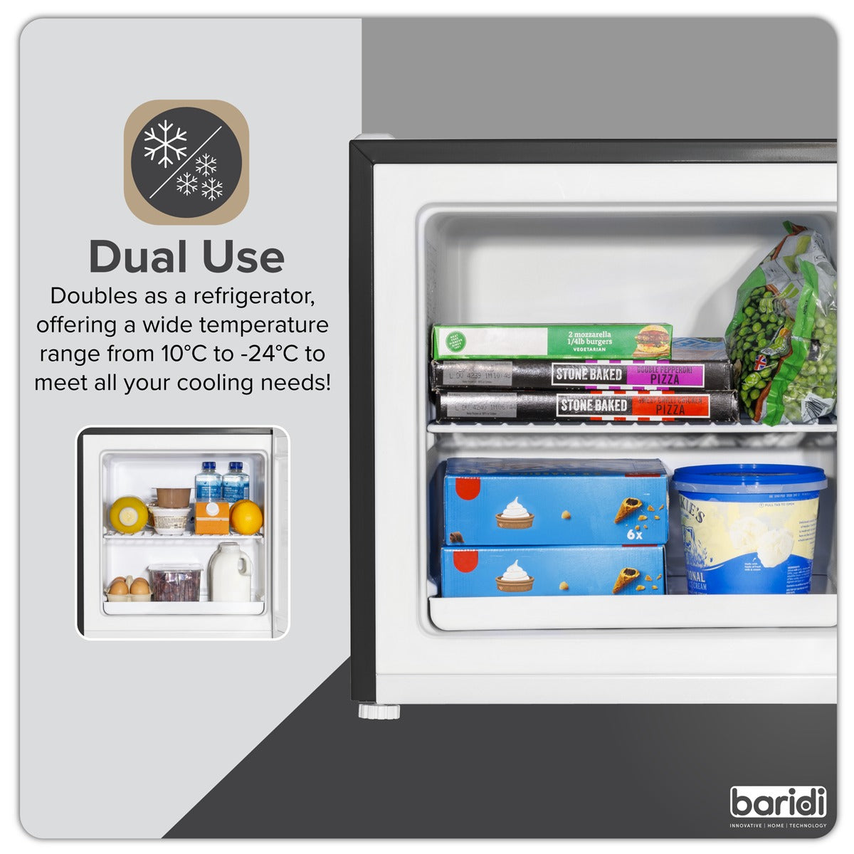 Baridi Mini Tabletop Fridge/Freezer, 31L Capacity - Black DH255