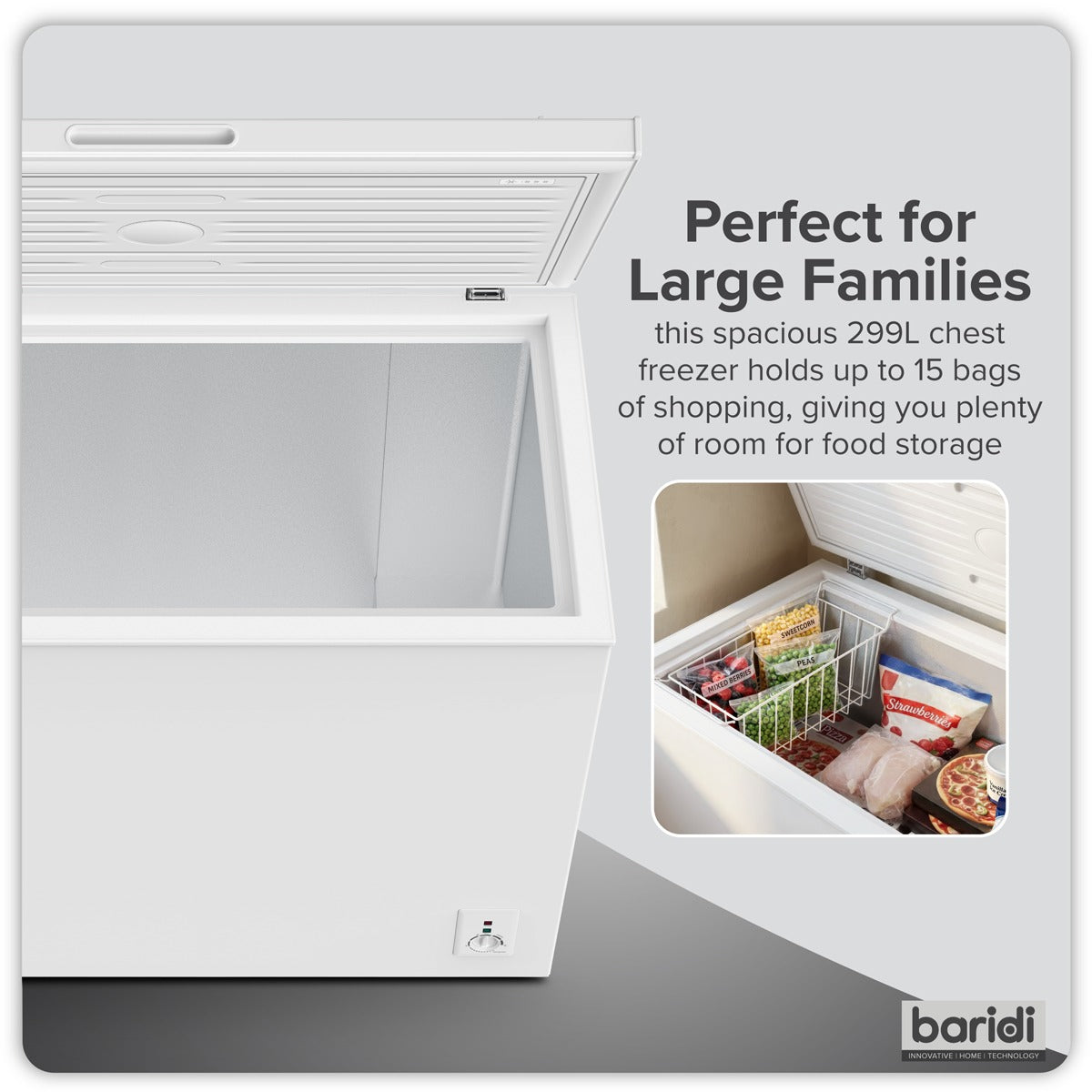 Baridi Freestanding Chest Freezer 299L Capacity - White DH260