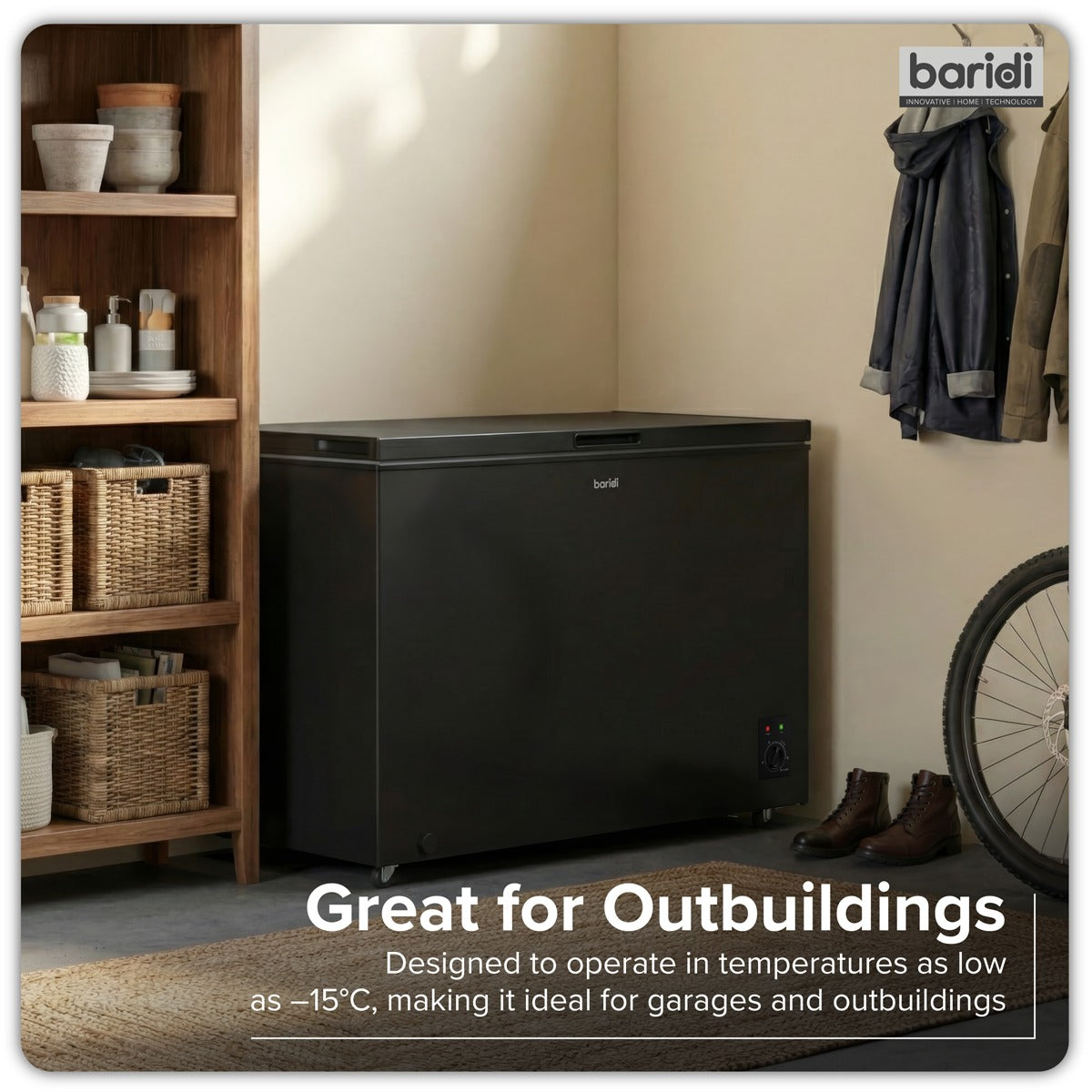 Baridi Freestanding Chest Freezer 299L Capacity - Black DH261