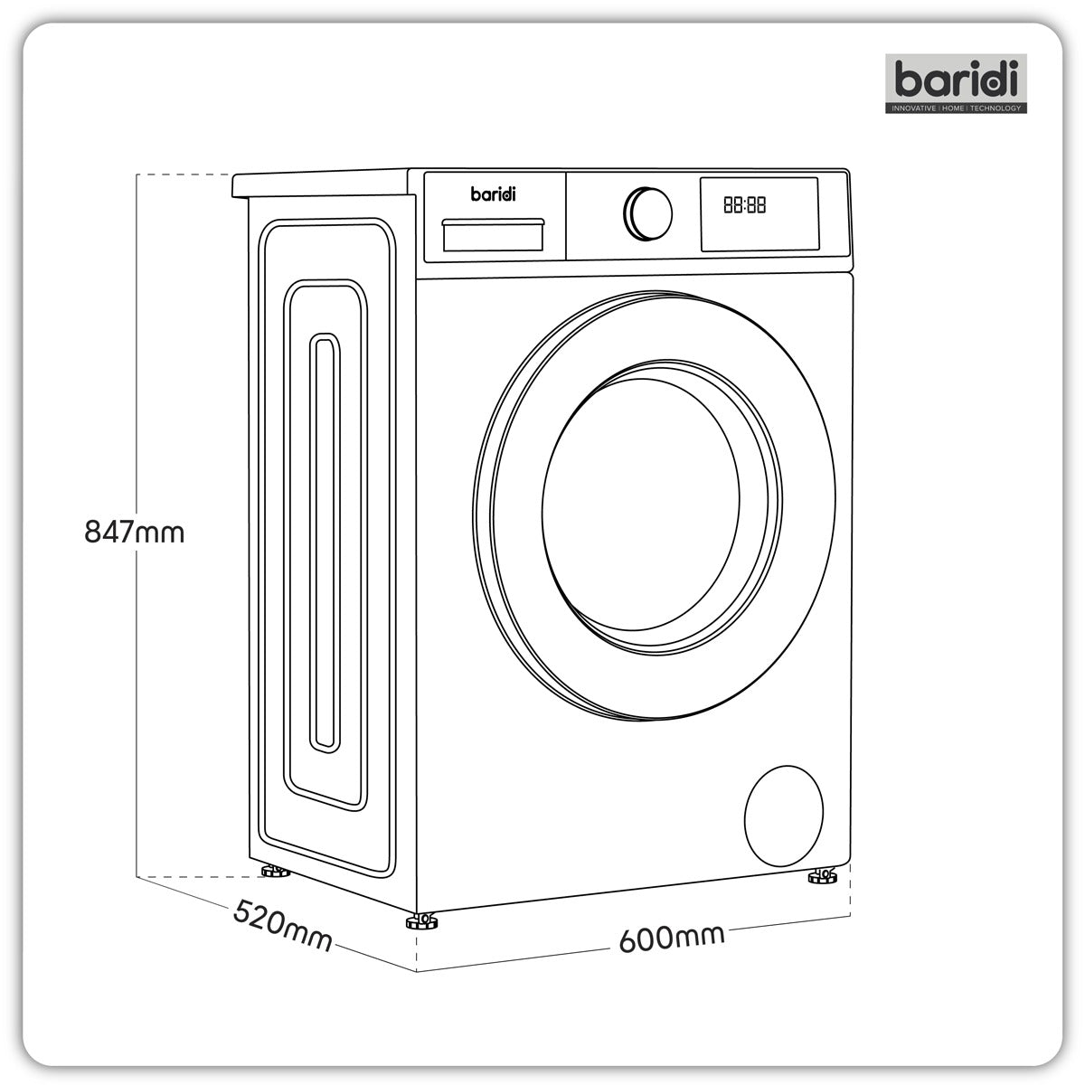 Baridi 8kg Washing Machine, Front Loading, 1400rpm Energy Rating A – White DH262