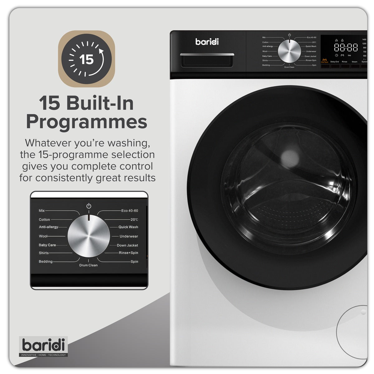 Baridi 8kg Washing Machine, Front Loading, 1400rpm Energy Rating A – White DH262