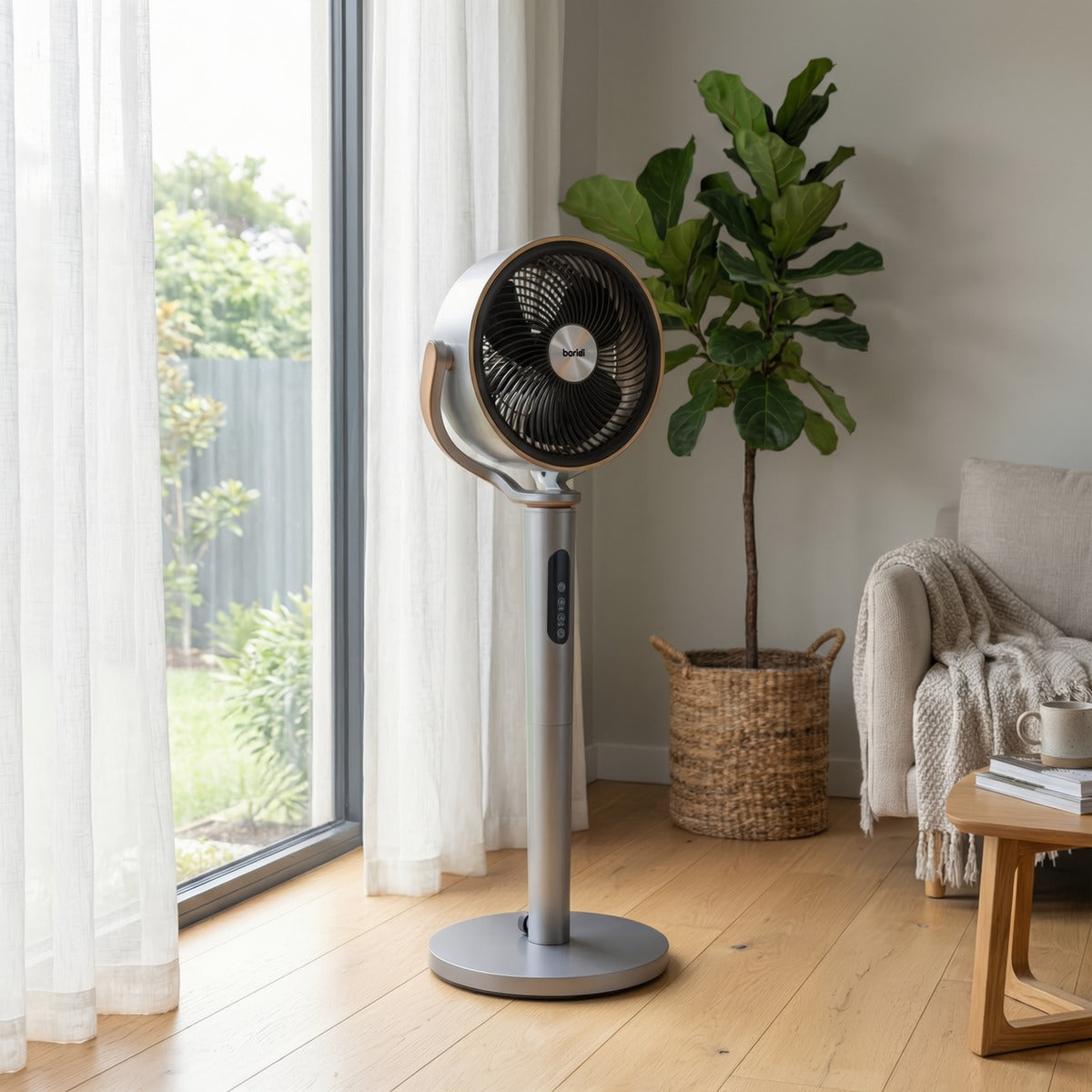 Baridi 12" Pedestal Fan with Remote Control, Back Light & 12hr Timer - Grey DH264