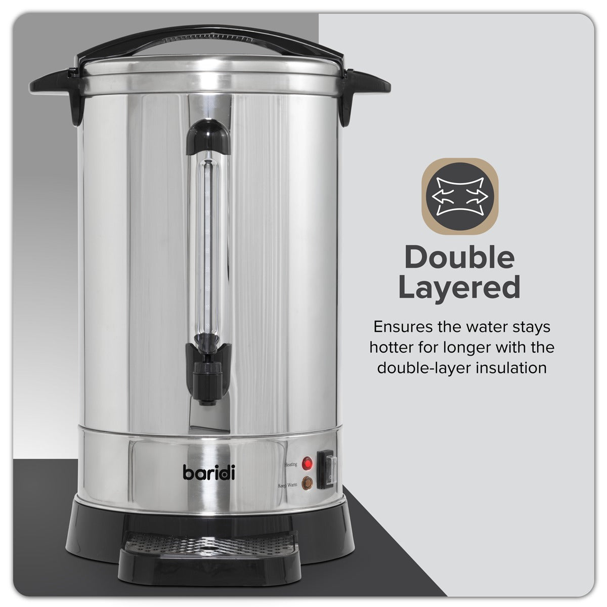 Baridi Hot Water Boiler, Tea Urn, 20L Capacity, Stainless Steel DH270