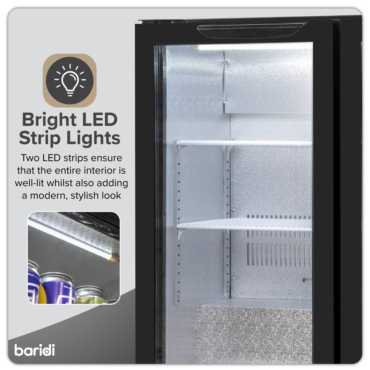 Baridi Hinged Double Door, Back Bar Drinks Fridge/Cooler, 190L Capacity DH272