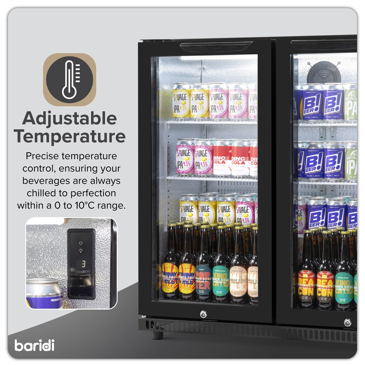 Baridi Hinged Double Door, Back Bar Drinks Fridge/Cooler, 190L Capacity DH272
