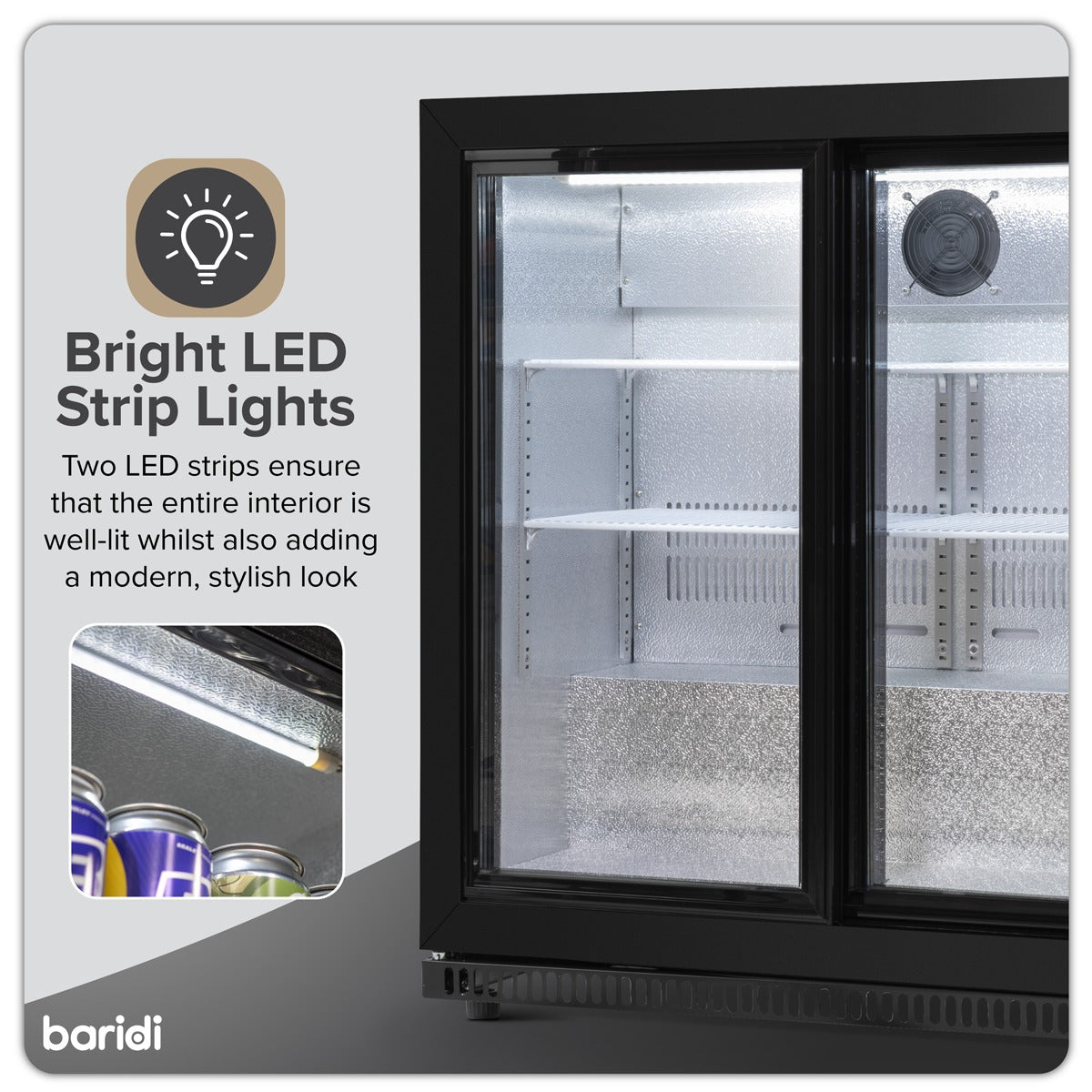 Baridi Back Bar Drinks Fridge/Cooler with Double Sliding Doors, 190L Capacity DH273