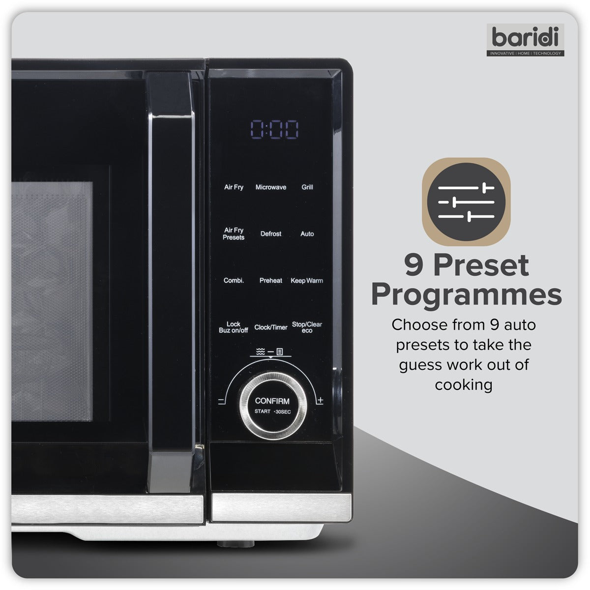 Baridi 7-in-1 Air Fryer Microwave & Grill, 28L Capacity - Black DH277